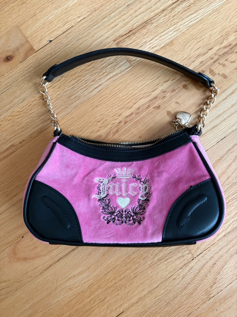Juicy Couture pink black suede shoulder bag purse